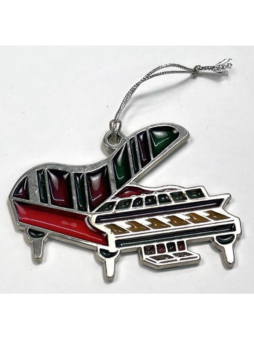 VTG RUSS Berrie & Co 3.25" Stained Glass Piano Christmas ORNAMENT #4665 EUC